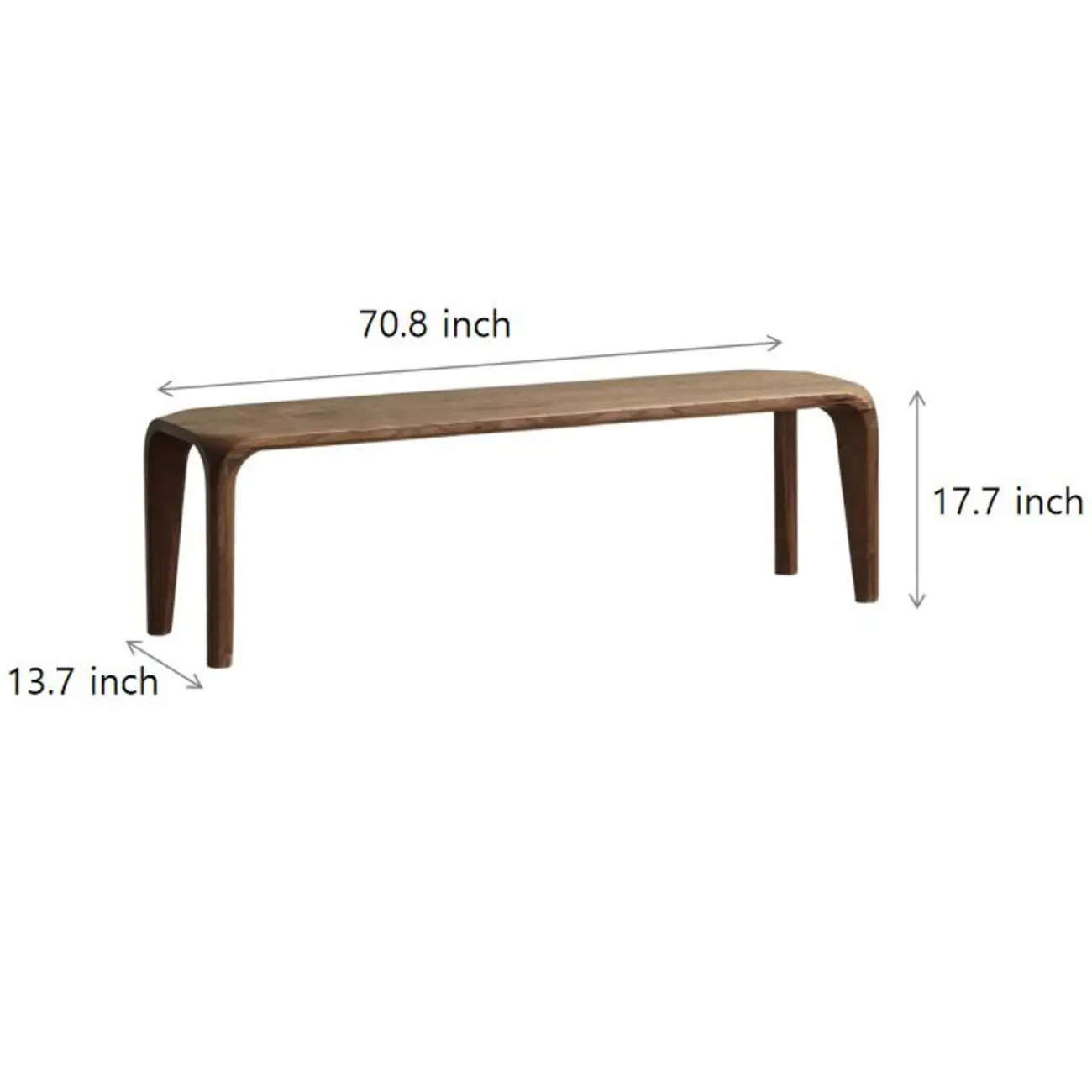 Mid-Century Modern Walnut Solid Pine Wood Dining Bench Image - 9 | homeyfad