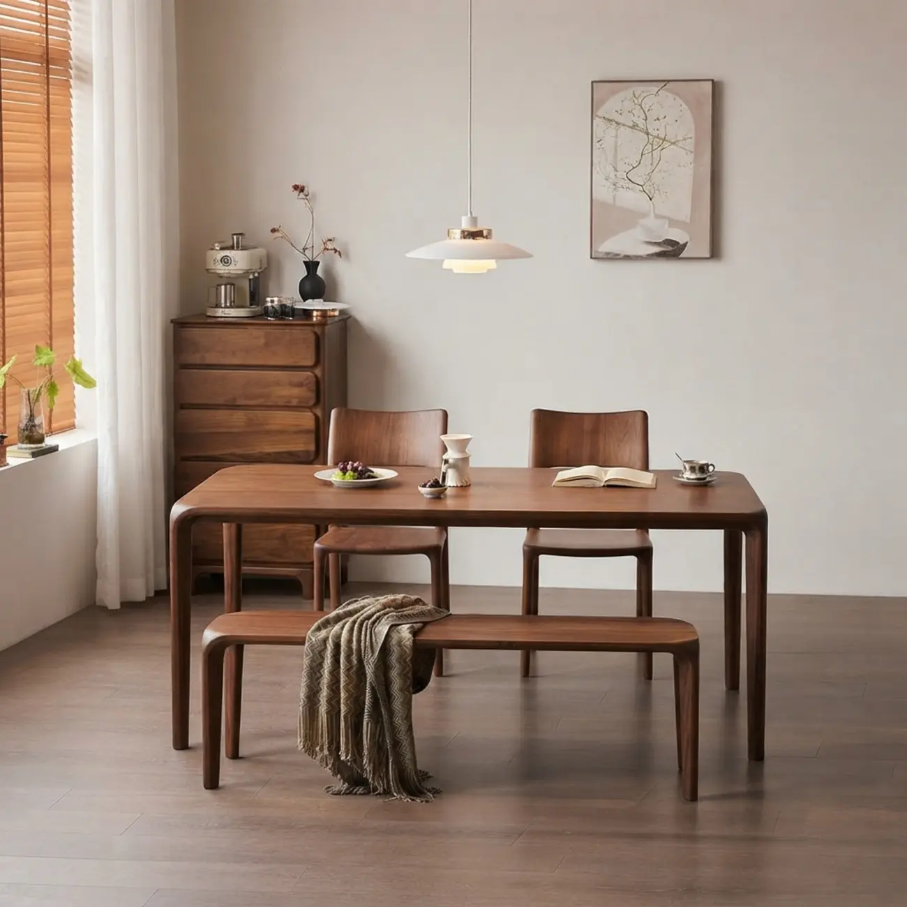 Mid-Century Modern Walnut Solid Rubberwood Armless Dining Chairs Set of 2 Image - 11 | homeyfad