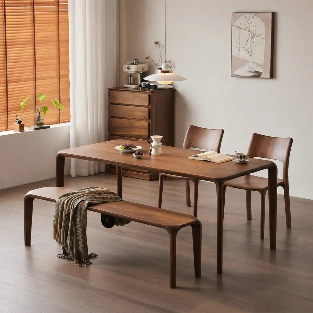 Mid-Century Modern Walnut Solid Rubberwood Armless Dining Chairs Set of 2 Image - 12 | homeyfad