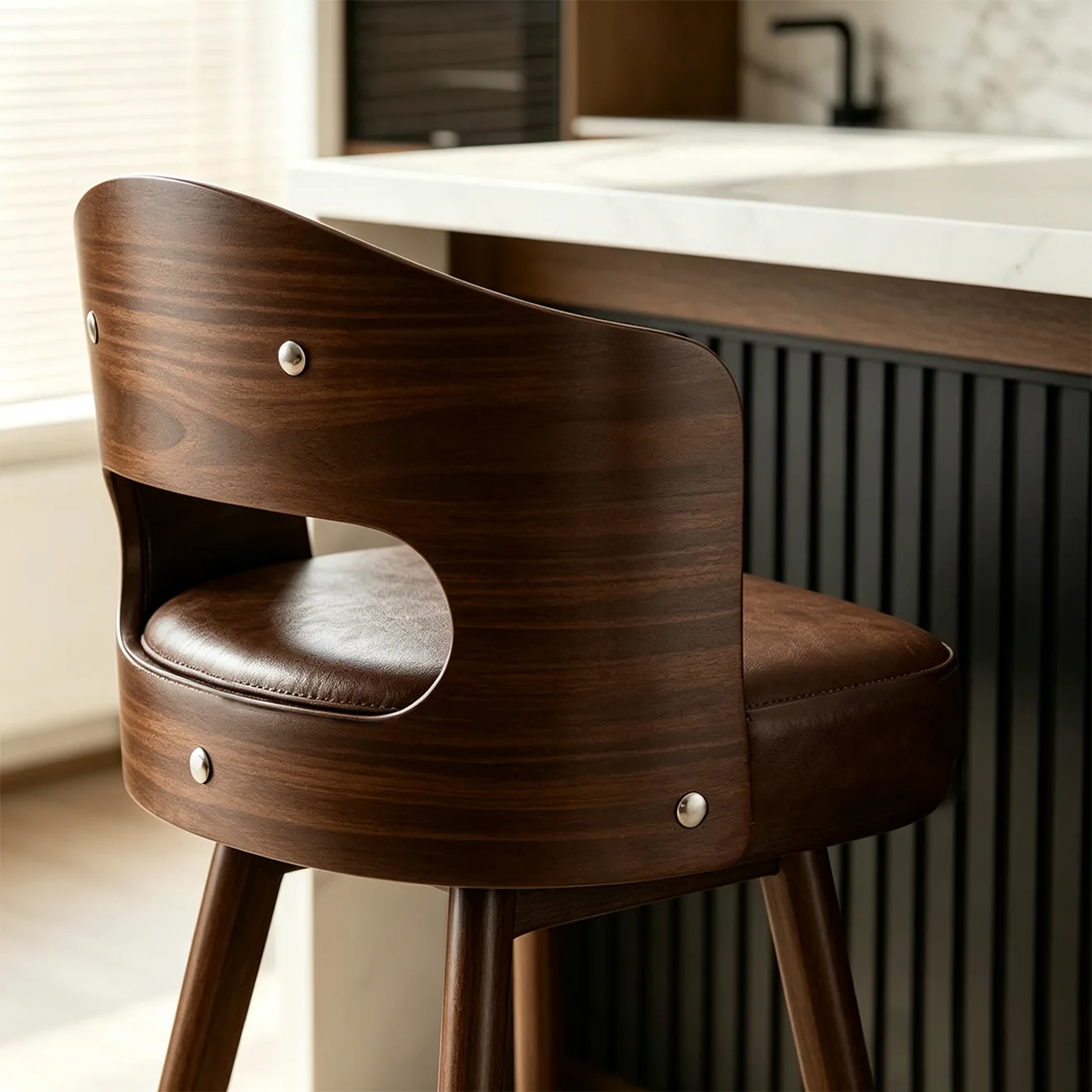 Transitional Round Upholstered Wood Bar Stools Set of 2 Image - 10 | homeyfad