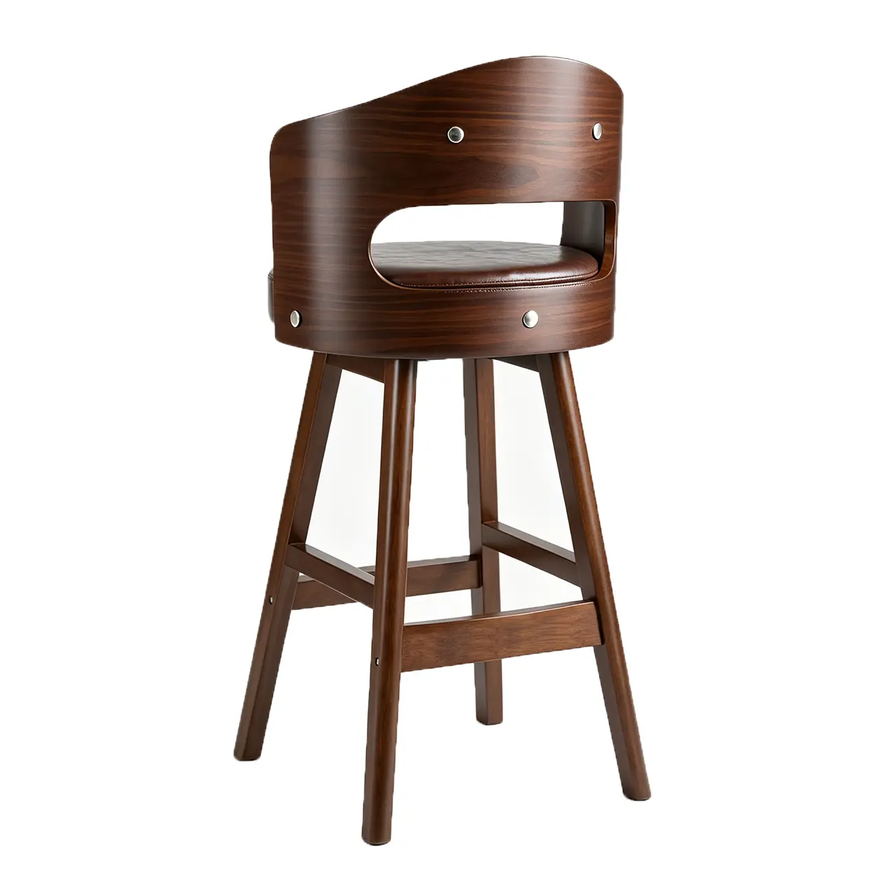Transitional Round Upholstered Wood Bar Stools Set of 2 Image - 17 | homeyfad