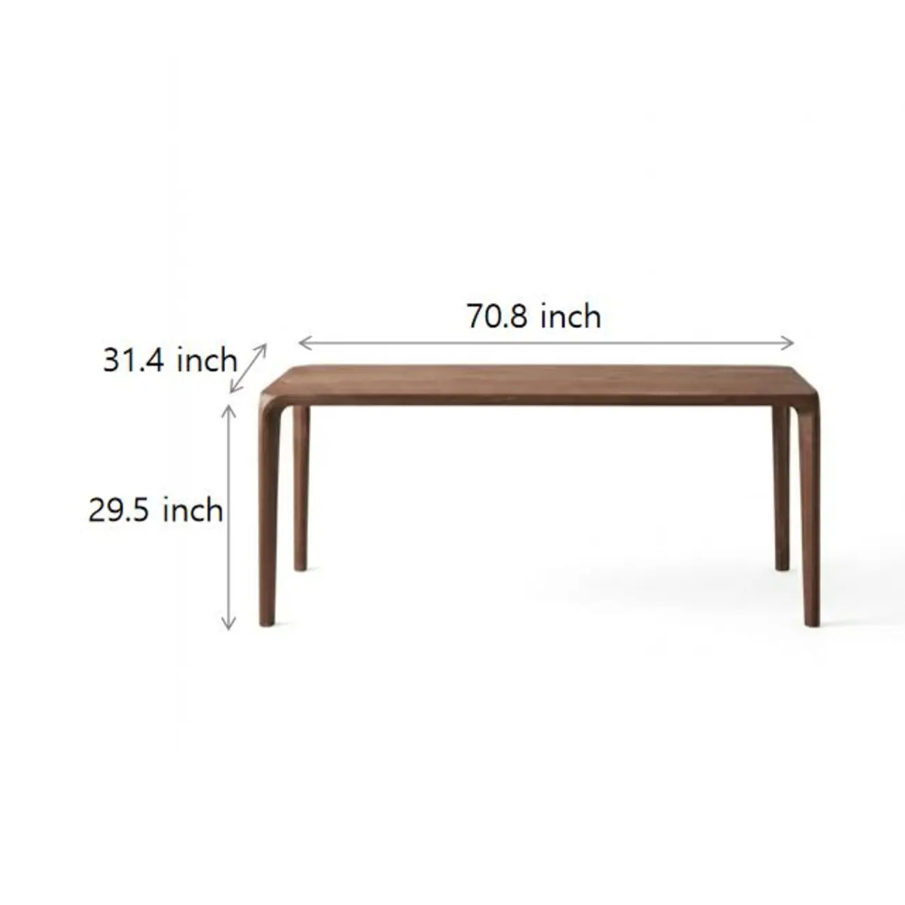 Minimalist Walnut Wood Rectangular Dining Table With Seamless Rounded Edges #size | homeyfad