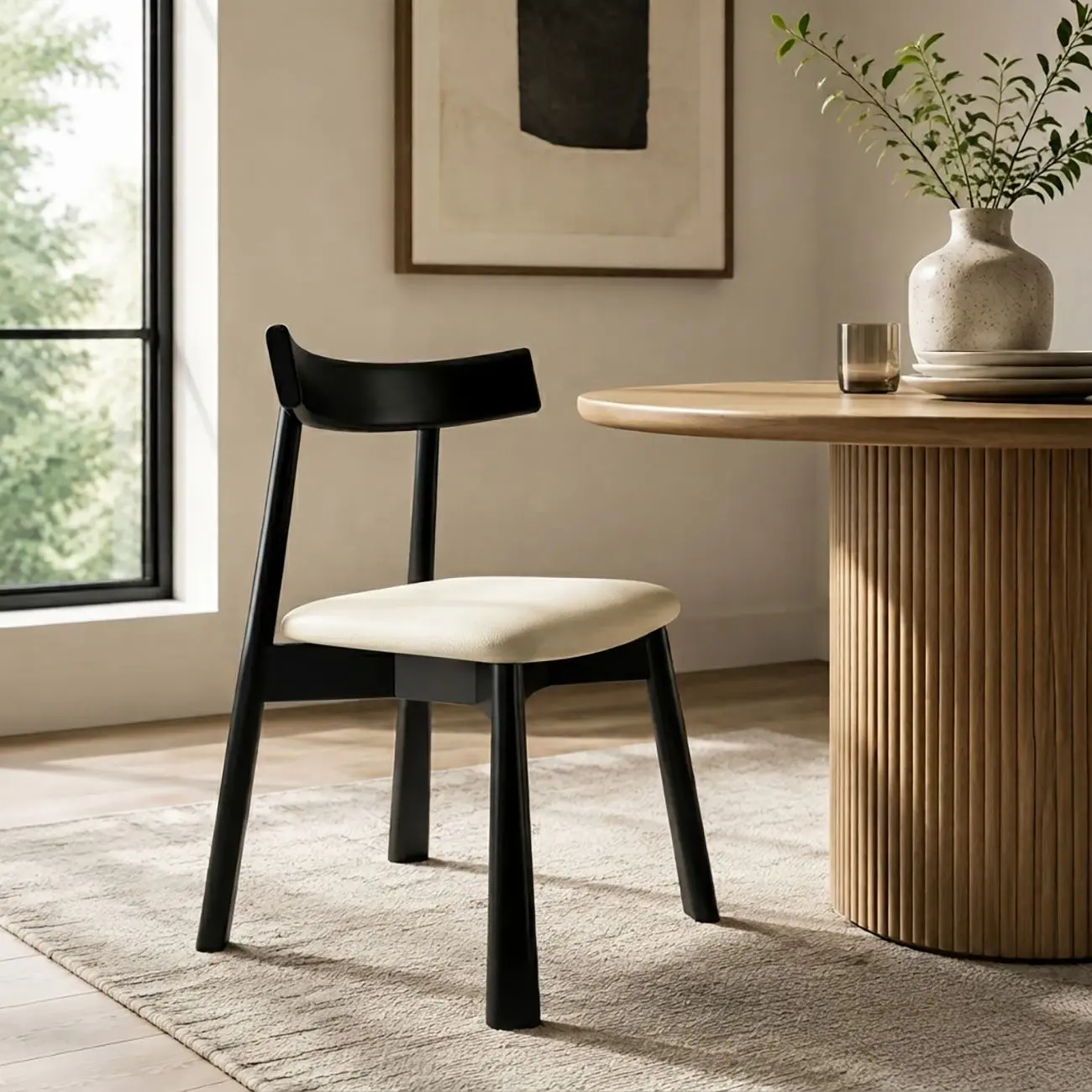 Modern Wood Dining Chair with Upholstered Faux Leather Seat  Image - 6 | homeyfad