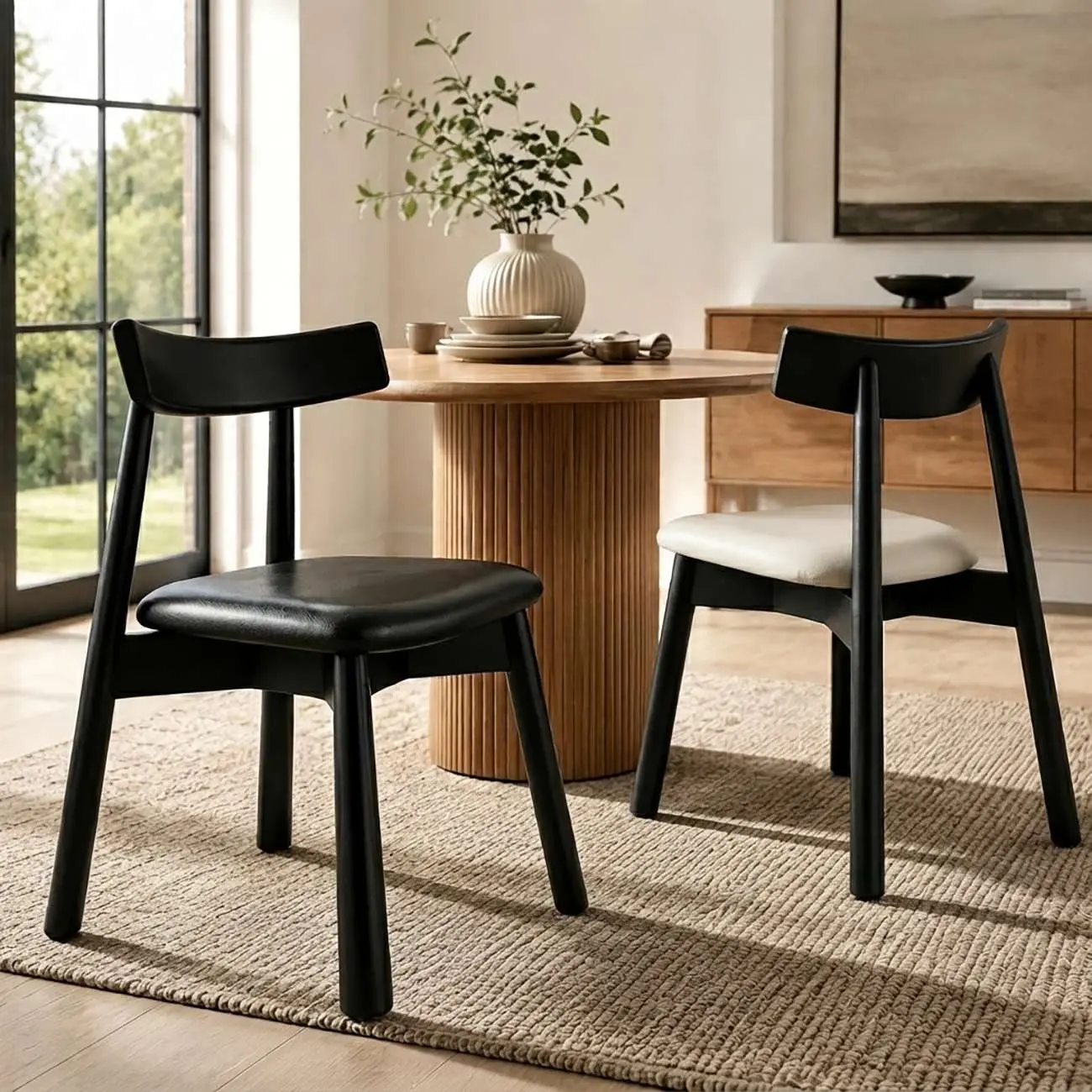 Modern Wood Dining Chair with Upholstered Faux Leather Seat  Image - 1 | homeyfad
