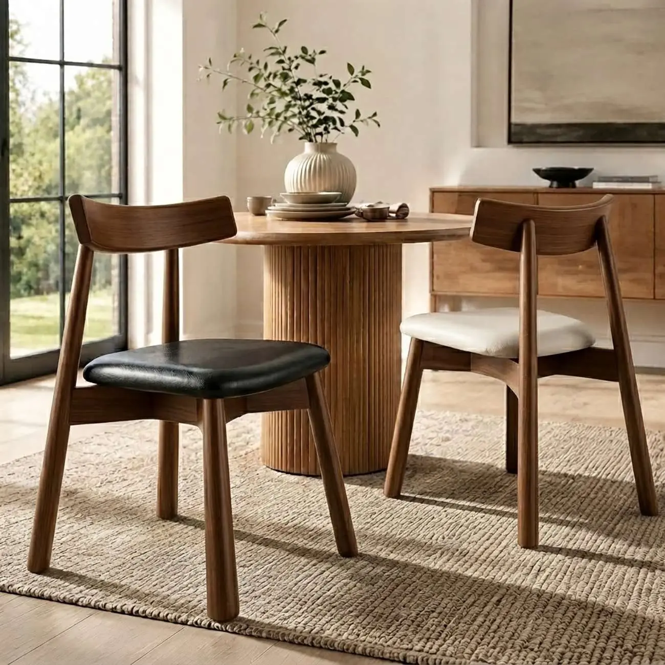 Modern Wood Dining Chair with Upholstered Faux Leather Seat  Image - 2 | homeyfad