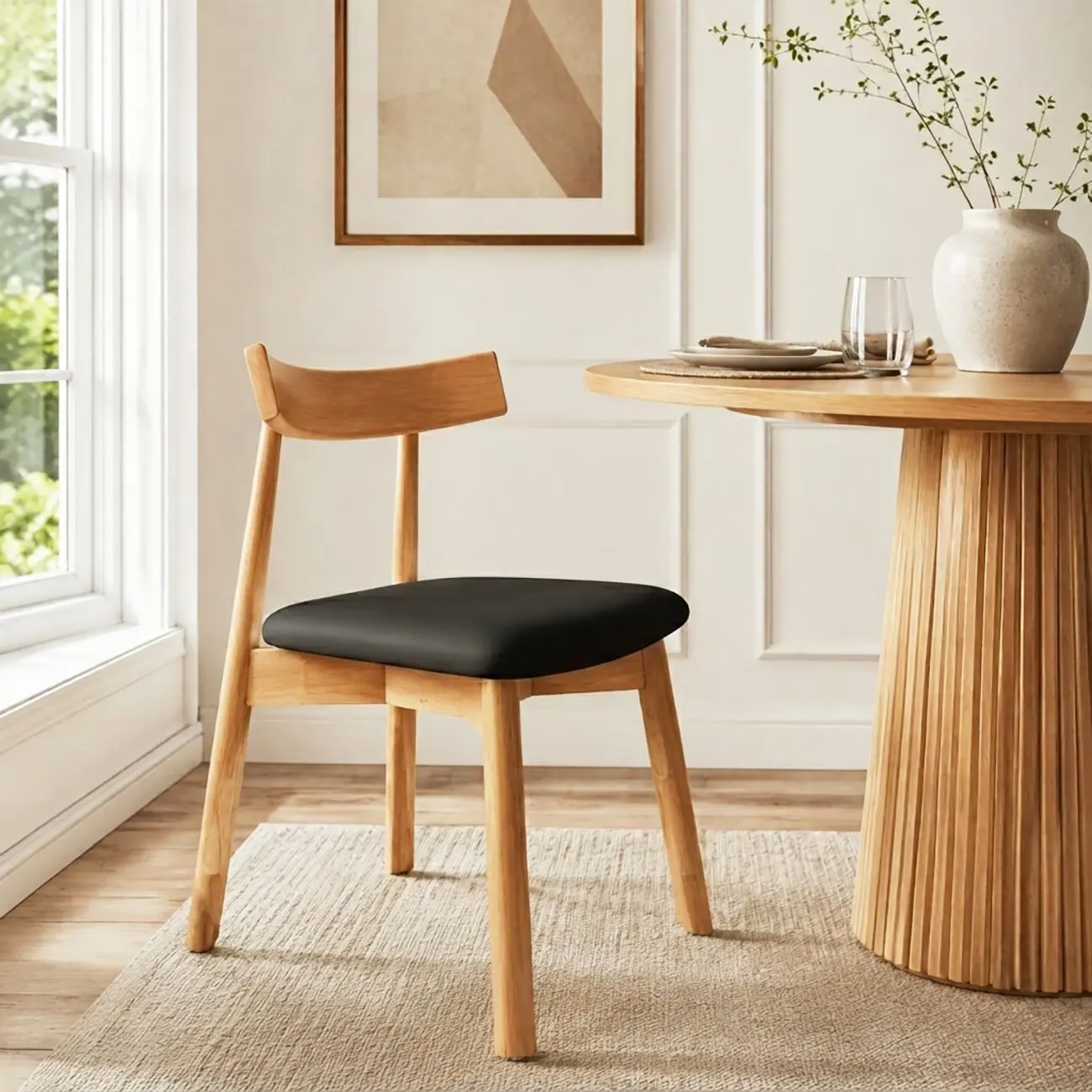 Modern Wood Dining Chair with Upholstered Faux Leather Seat  Image - 7 | homeyfad