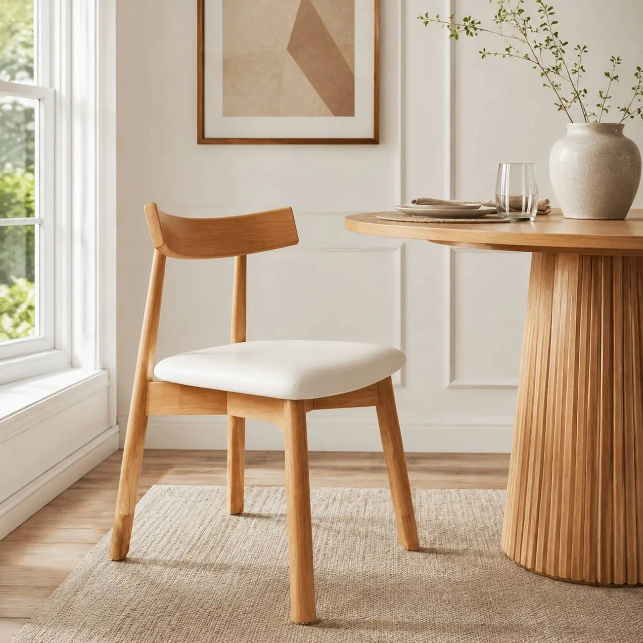 Modern Wood Dining Chair with Upholstered Faux Leather Seat  Image - 8 | homeyfad