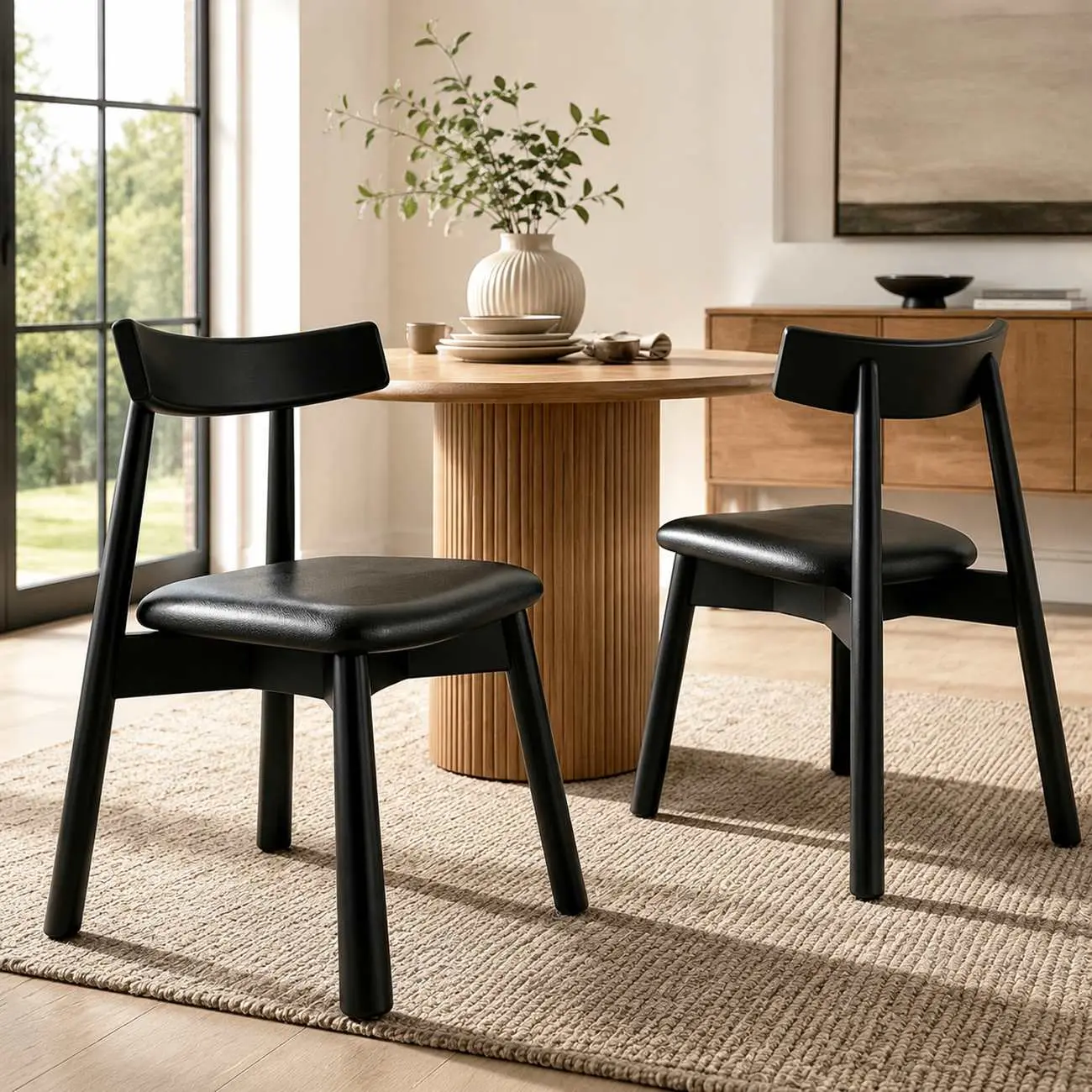 Modern Wood Dining Chair with Upholstered Faux Leather Seat  Image - 5 | homeyfad