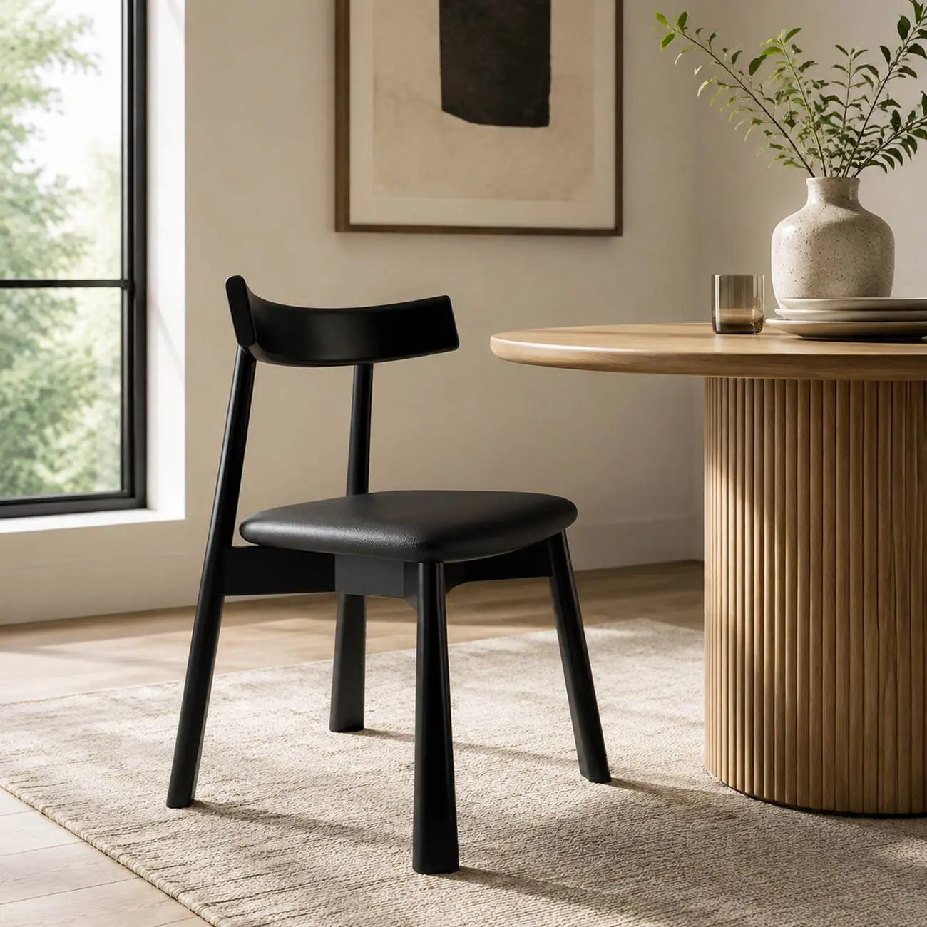 Modern Wood Dining Chair with Upholstered Faux Leather Seat  Image - 9 | homeyfad