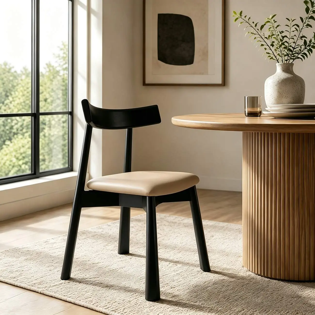 Modern Wood Dining Chair with Upholstered Faux Leather Seat  Image - 10 | homeyfad