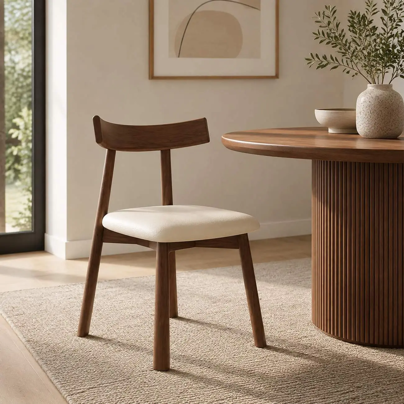 Modern Wood Dining Chair with Upholstered Faux Leather Seat  Image - 11 | homeyfad