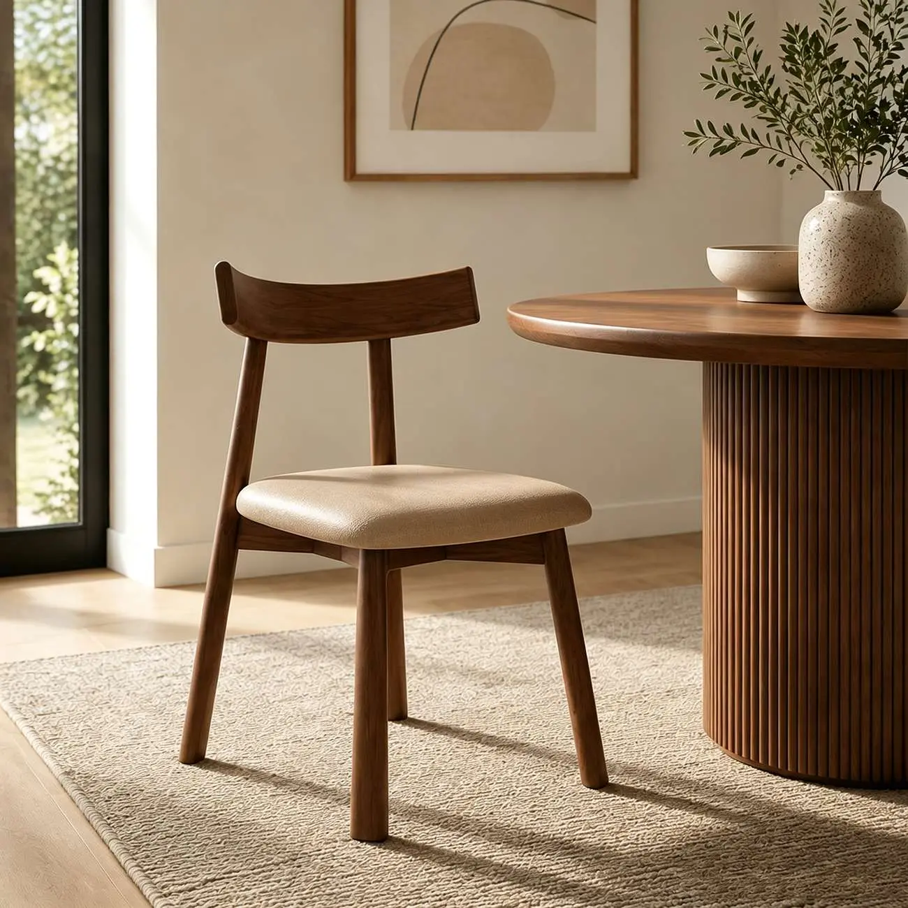 Modern Wood Dining Chair with Upholstered Faux Leather Seat  Image - 12 | homeyfad