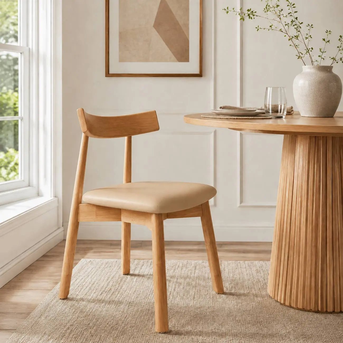Modern Wood Dining Chair with Upholstered Faux Leather Seat  Image - 13 | homeyfad