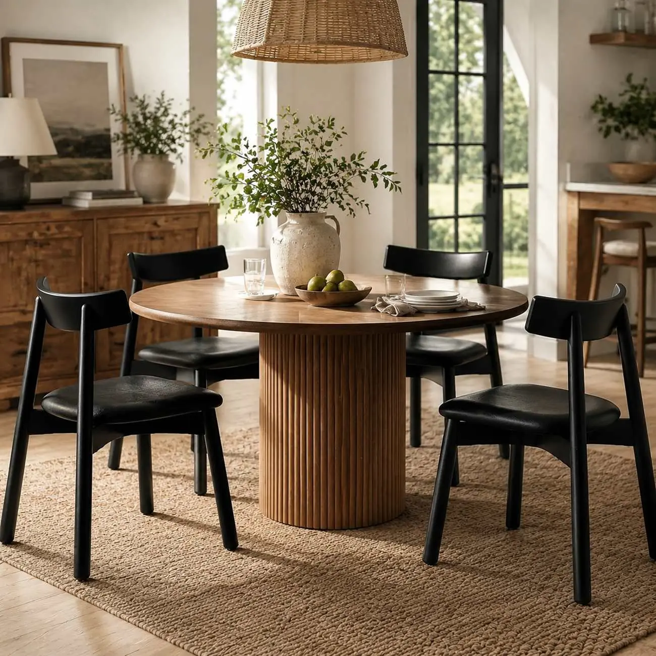 Modern Wood Dining Chair with Upholstered Faux Leather Seat  Image - 3 | homeyfad