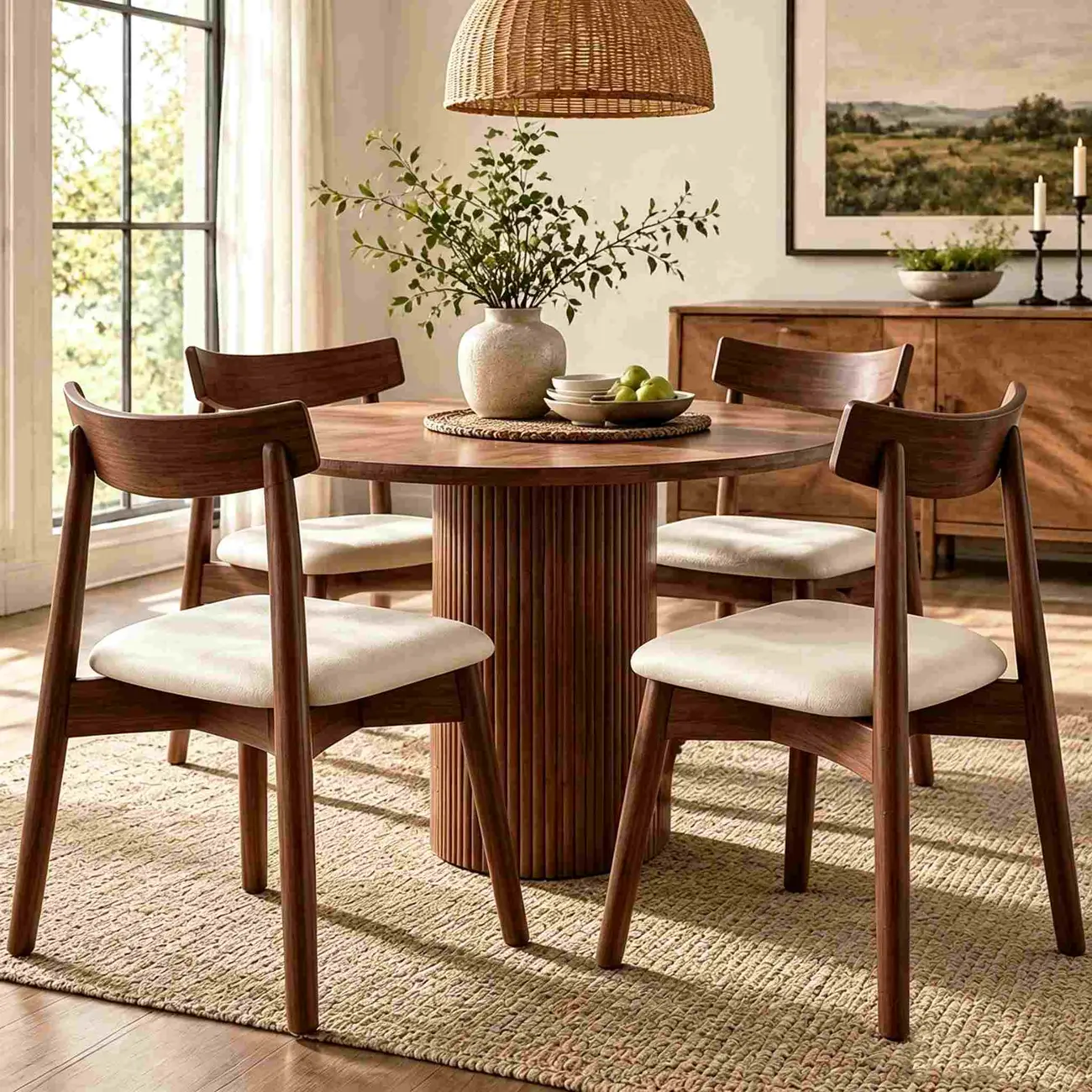 Modern Wood Dining Chair with Upholstered Faux Leather Seat  Image - 4 | homeyfad
