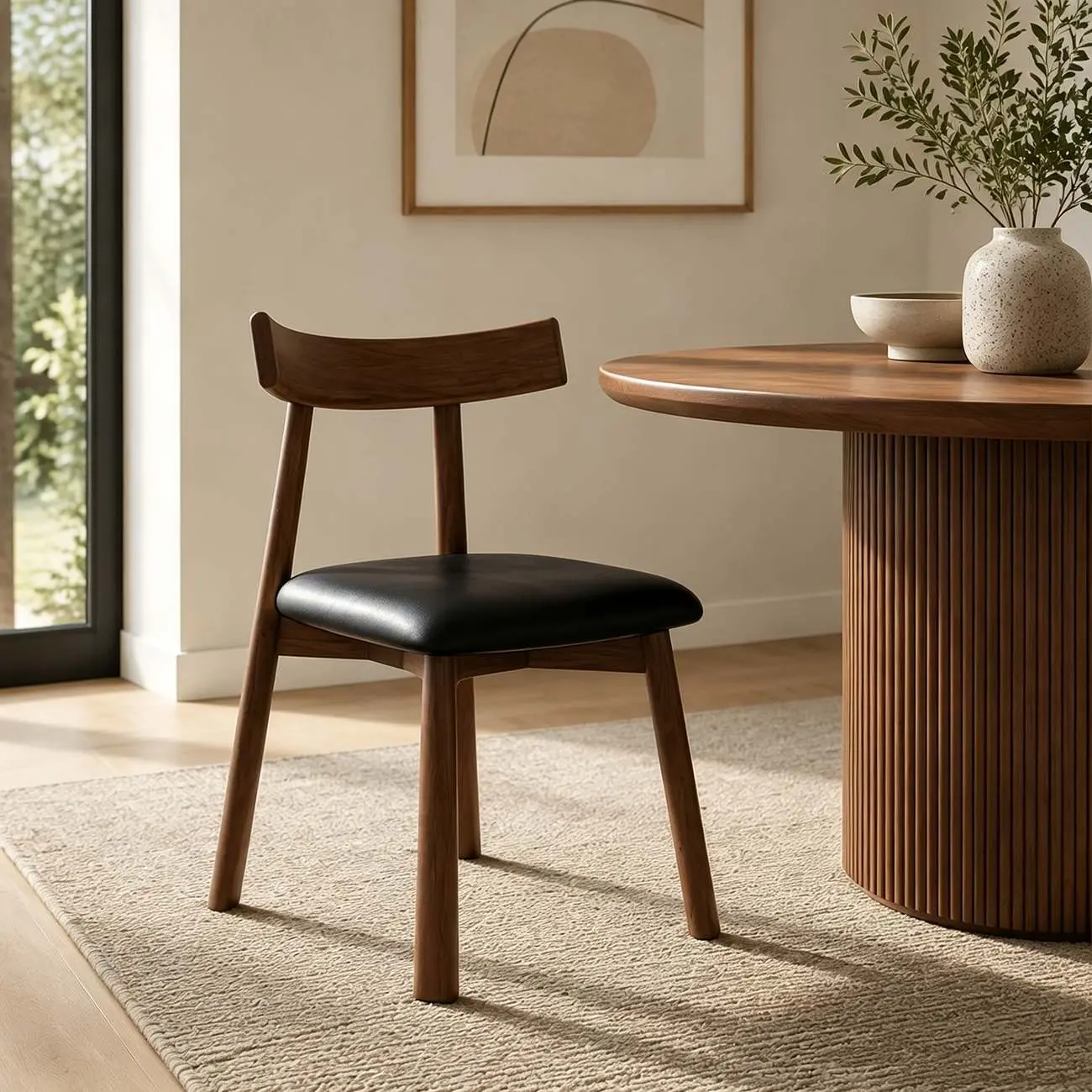 Modern Wood Dining Chair with Upholstered Faux Leather Seat  Image - 14 | homeyfad