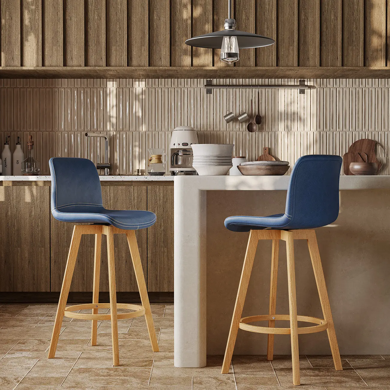 Mid-Century Distressed Leather Swivel Bar Stool with Back Image - 3 | homeyfad