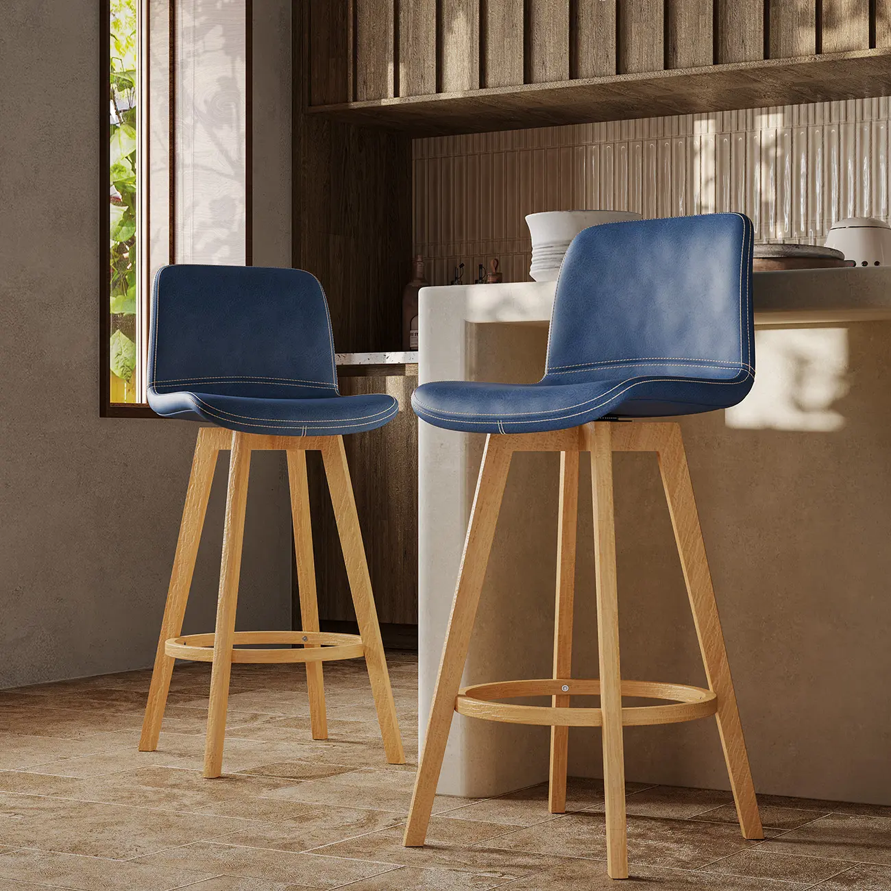 Mid-Century Distressed Leather Swivel Bar Stool with Back Image - 2 | homeyfad