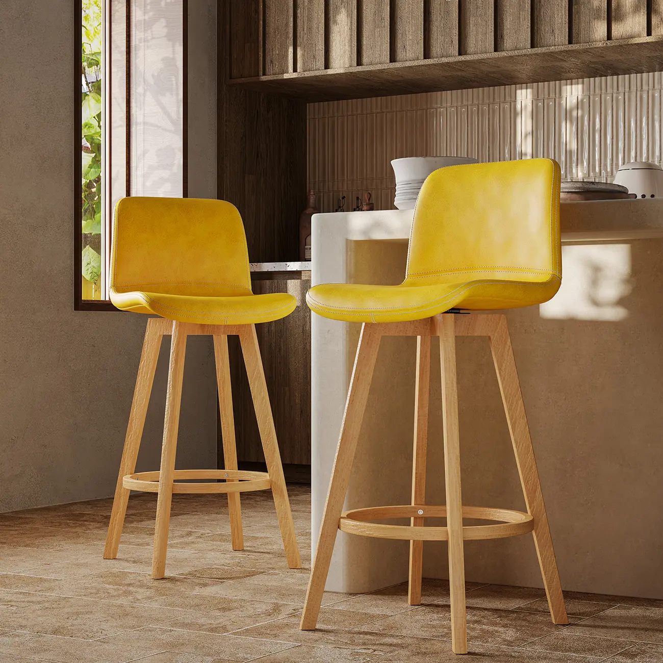 Mid-Century Distressed Leather Swivel Bar Stool with Back Image - 8 | homeyfad