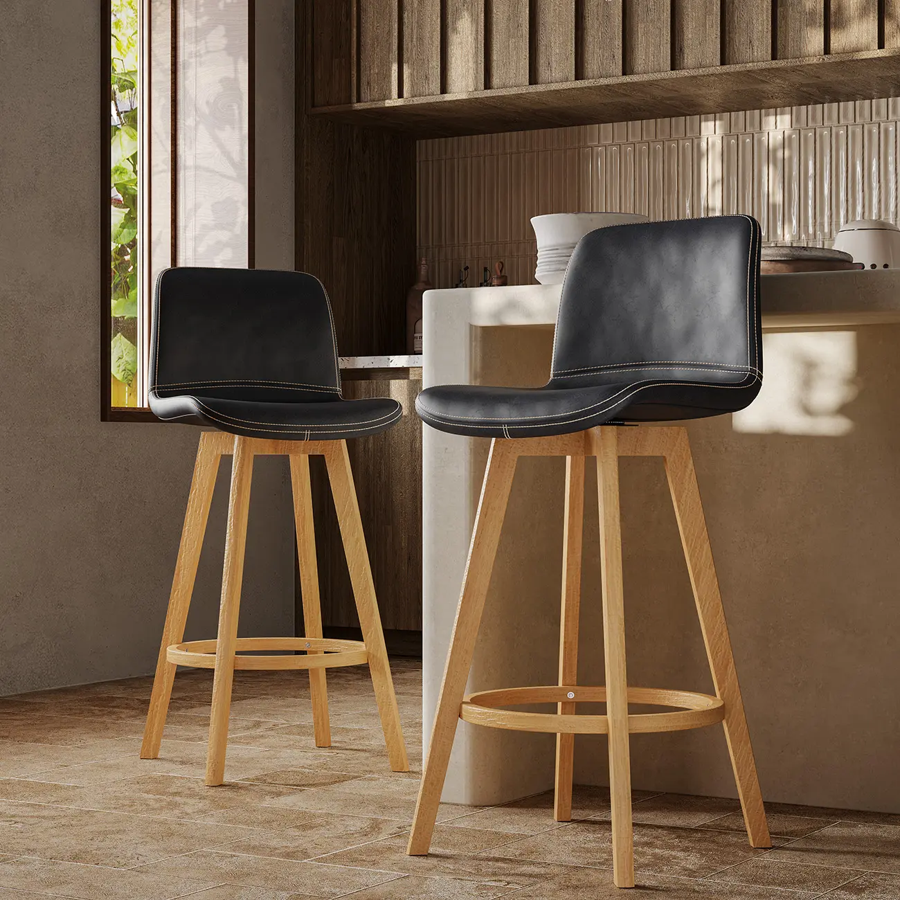 Mid-Century Distressed Leather Swivel Bar Stool with Back Image - 18 | homeyfad