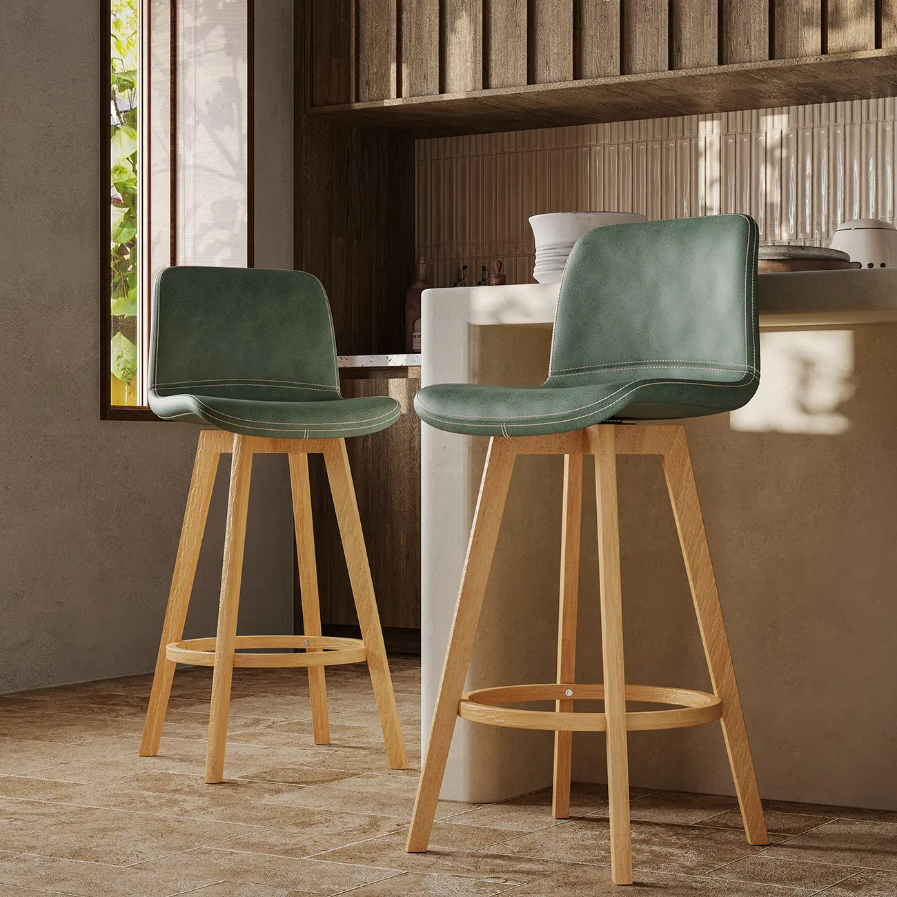 Mid-Century Distressed Leather Swivel Bar Stool with Back Image - 20 | homeyfad