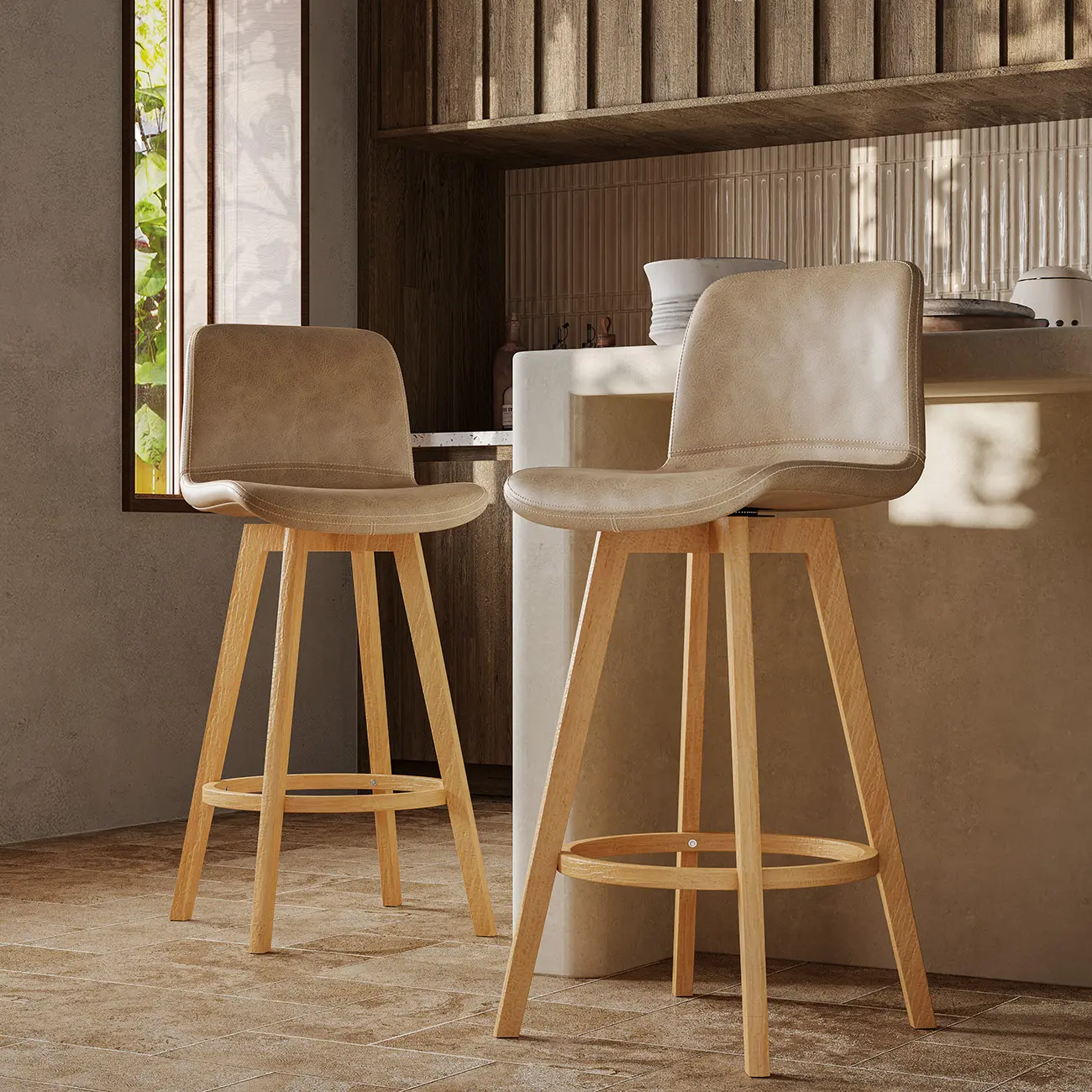 Mid-Century Distressed Leather Swivel Bar Stool with Back Image - 9 | homeyfad