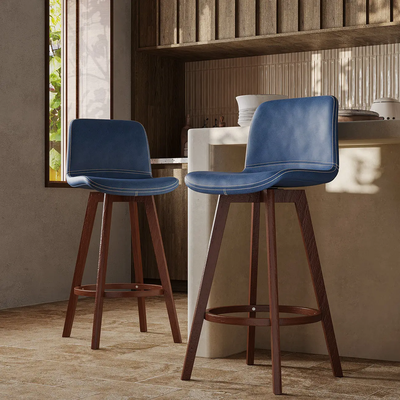 Mid-Century Distressed Leather Swivel Bar Stool with Back Image - 23 | homeyfad