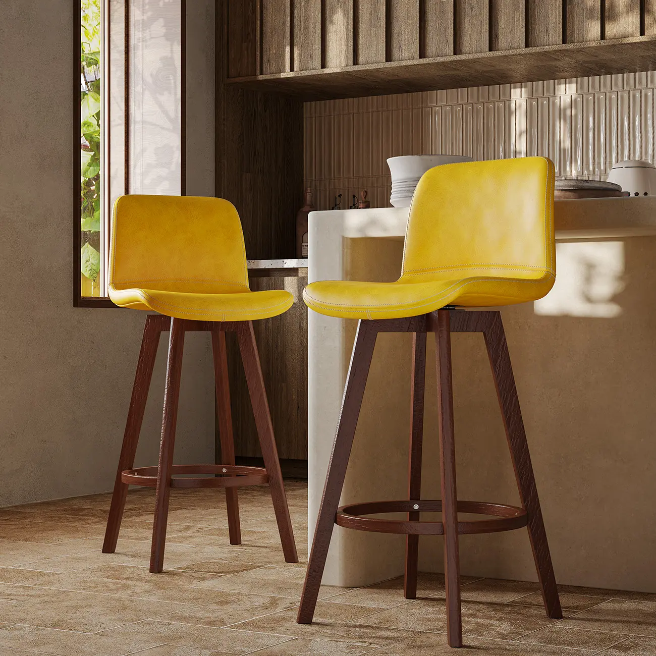 Mid-Century Distressed Leather Swivel Bar Stool with Back Image - 24 | homeyfad