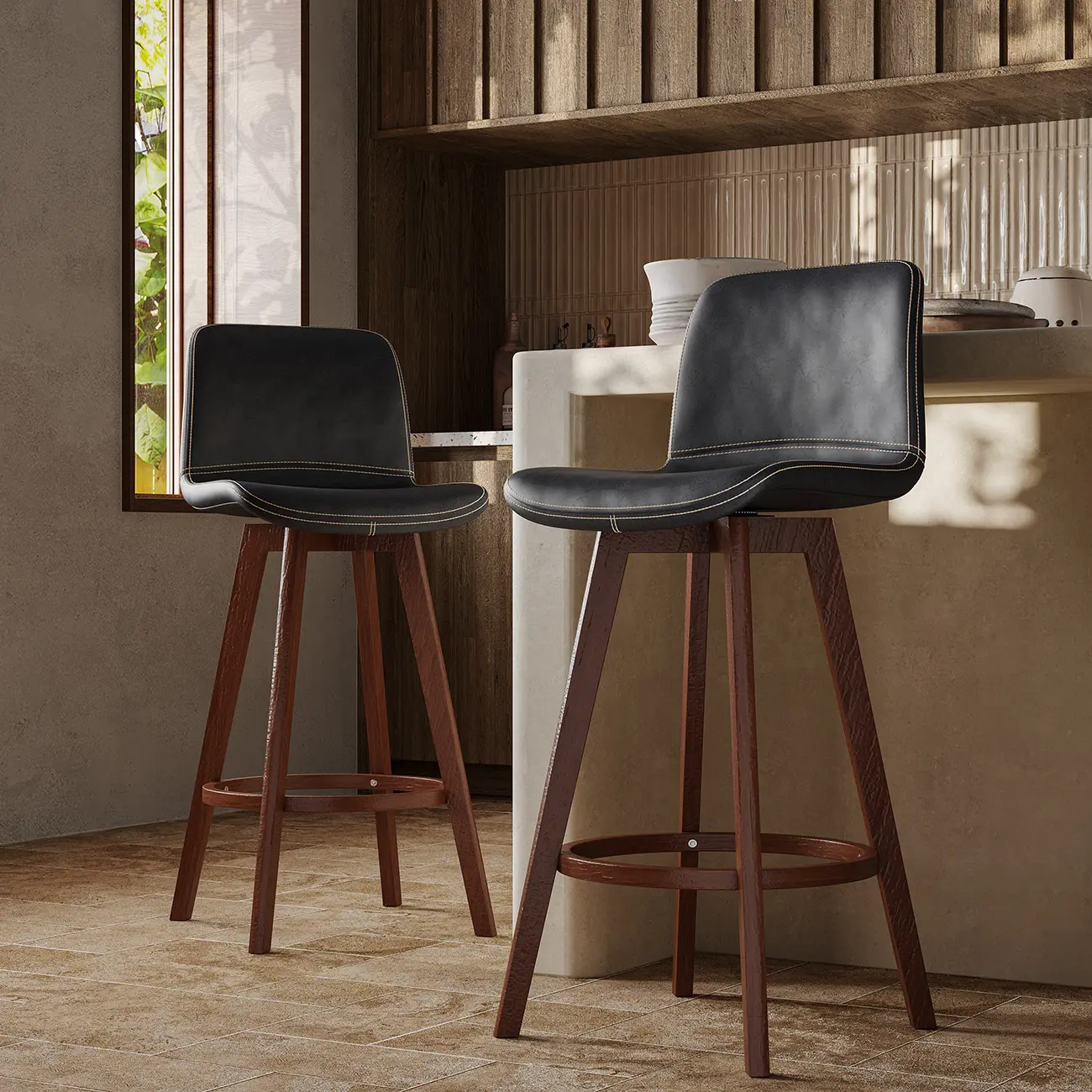 Mid-Century Distressed Leather Swivel Bar Stool with Back Image - 25 | homeyfad