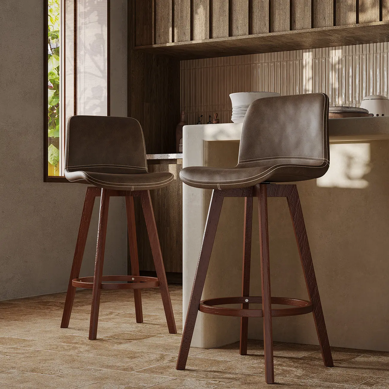 Mid-Century Distressed Leather Swivel Bar Stool with Back Image - 26 | homeyfad