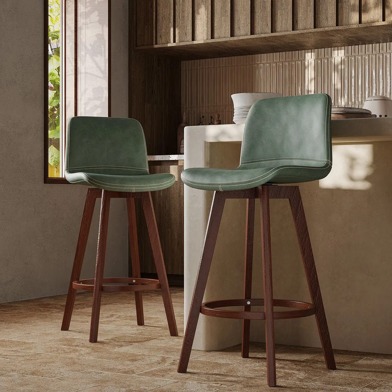 Mid-Century Distressed Leather Swivel Bar Stool with Back Image - 27 | homeyfad