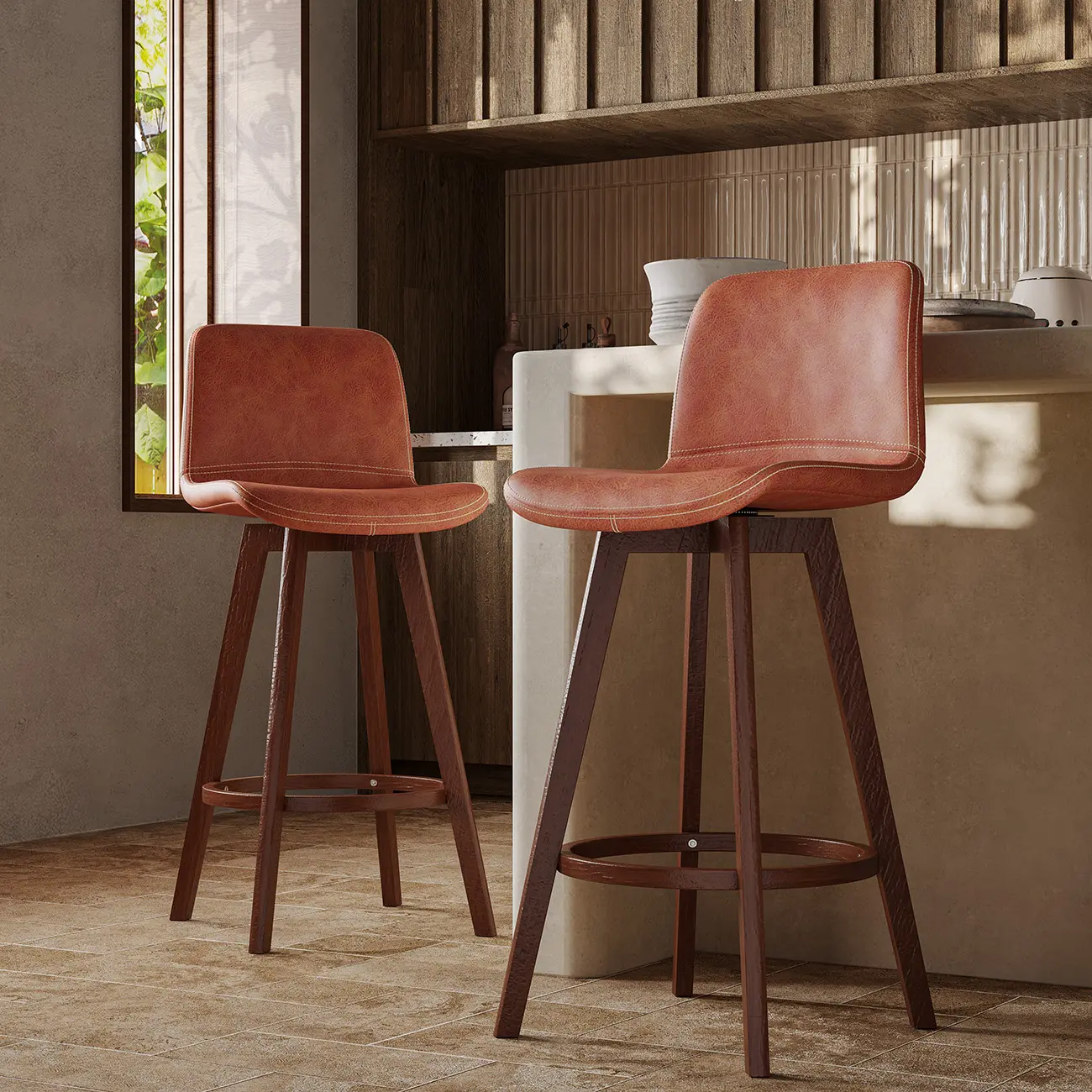Mid-Century Distressed Leather Swivel Bar Stool with Back Image - 11 | homeyfad