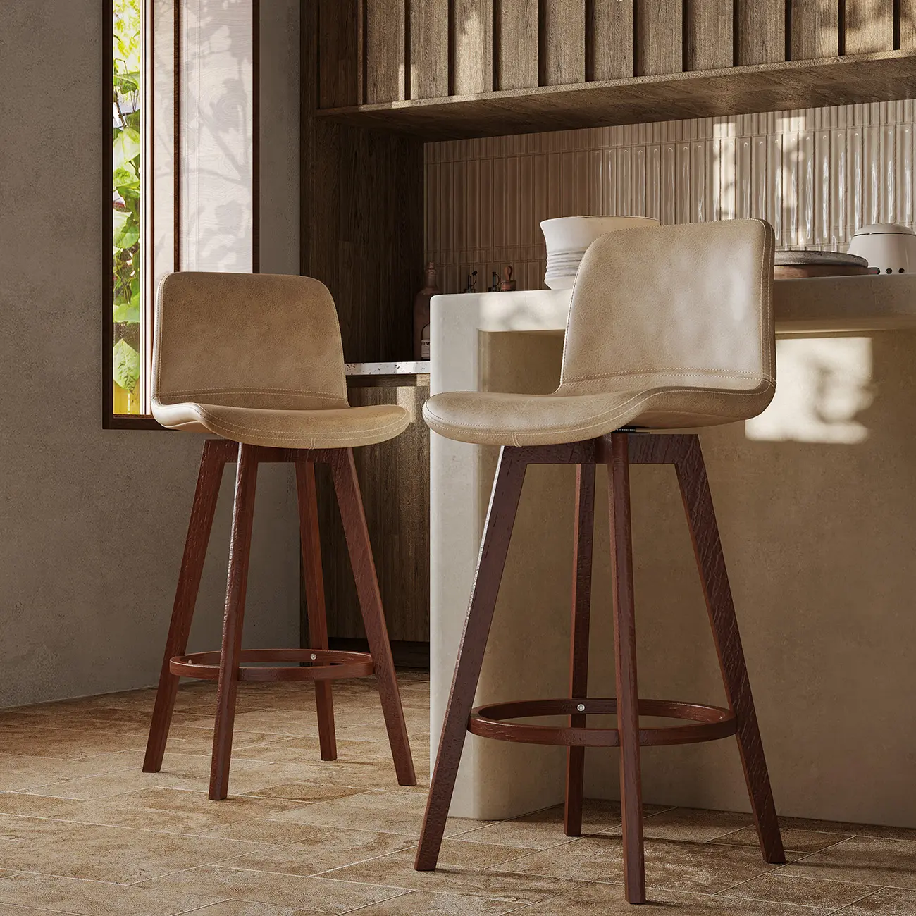 Mid-Century Distressed Leather Swivel Bar Stool with Back Image - 29 | homeyfad