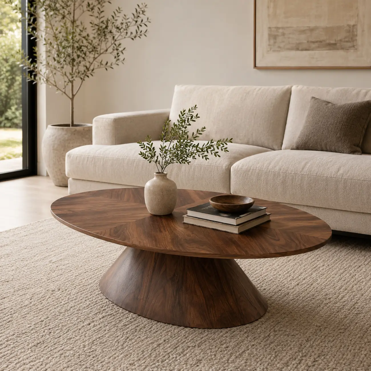 Mid Century Modern Oval Walnut Solid Wood Coffee Table Image - 1 | homeyfad