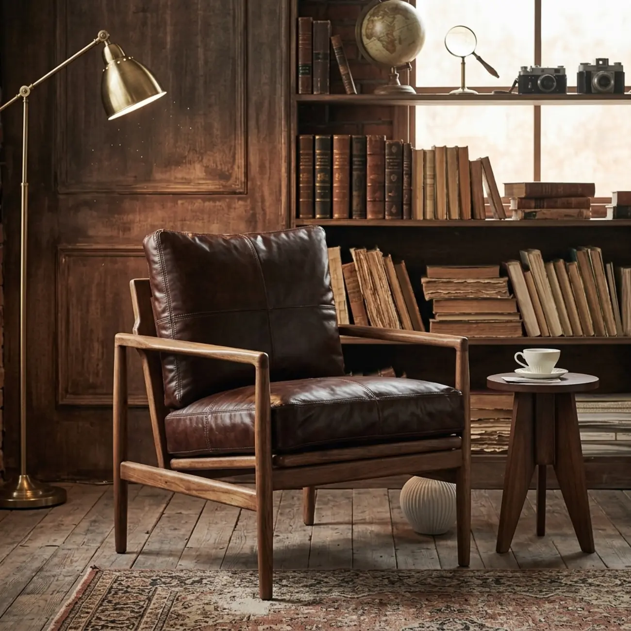 Leather Armchair with Wooden Armrest for Living Room Image - 1 | homeyfad