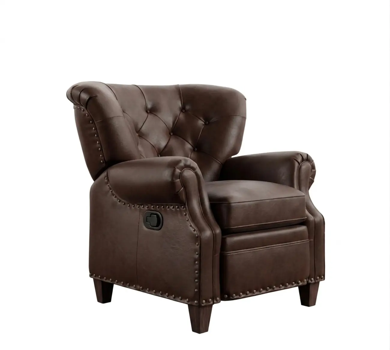 Classic Wide Brown Top-Grain Leather Tufted Manual Recliner Chair Image - 2 | homeyfad