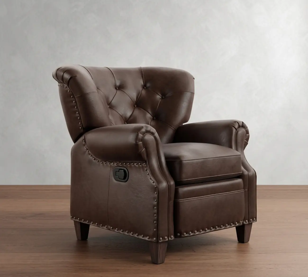 Classic Wide Brown Top-Grain Leather Tufted Manual Recliner Chair Image - 10 | homeyfad
