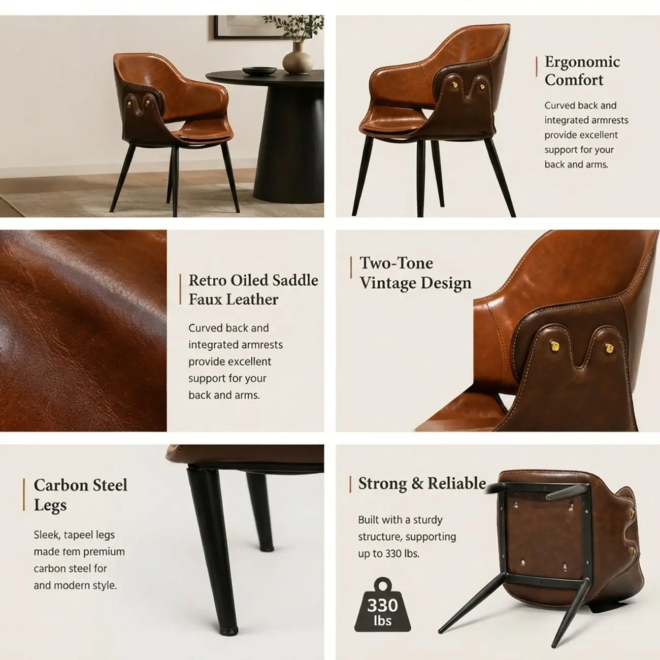 Vintage Two-tone Faux Leather Wingback Dining Chair Image - 4 | homeyfad