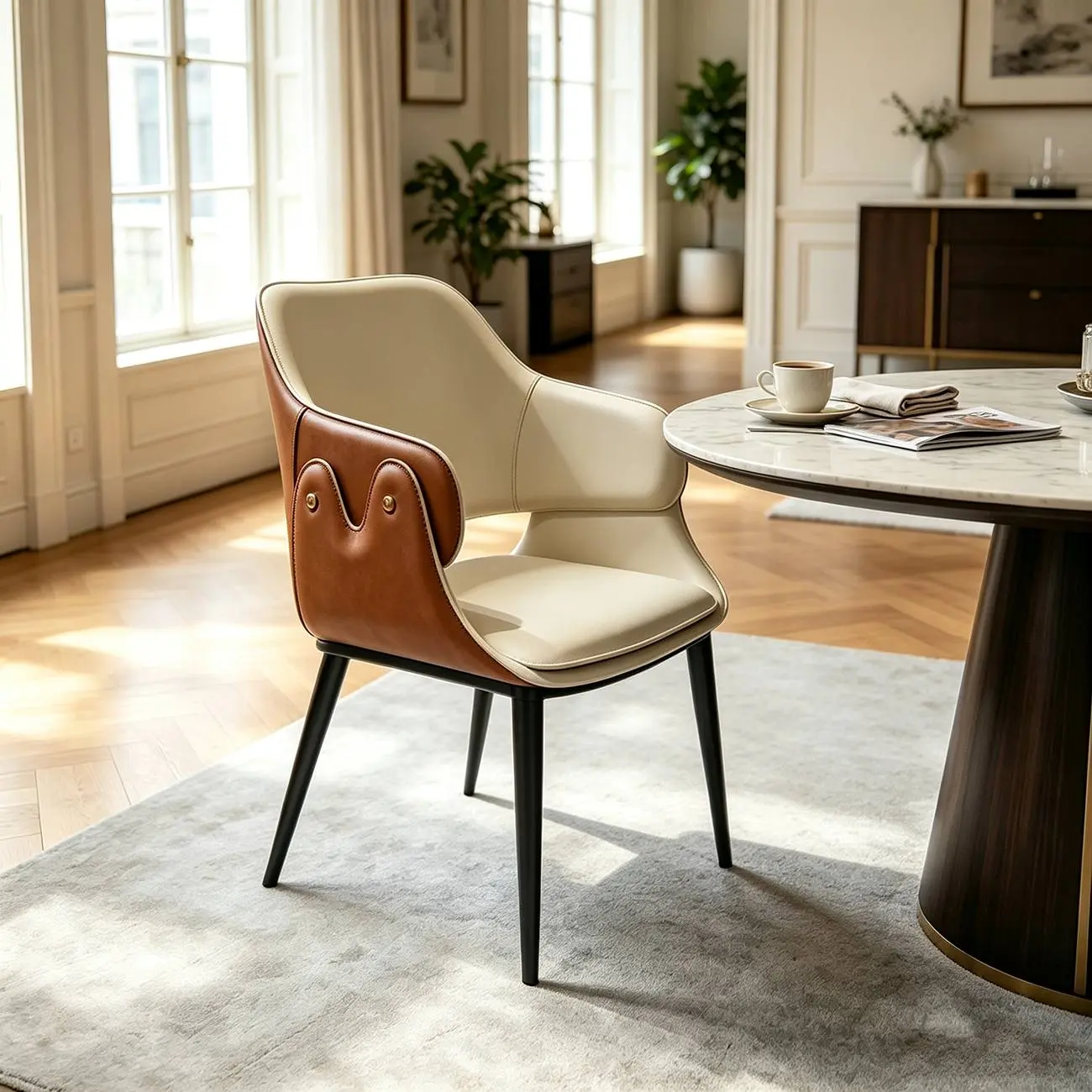 Vintage Two-tone Faux Leather Wingback Dining Chair Image - 6 | homeyfad