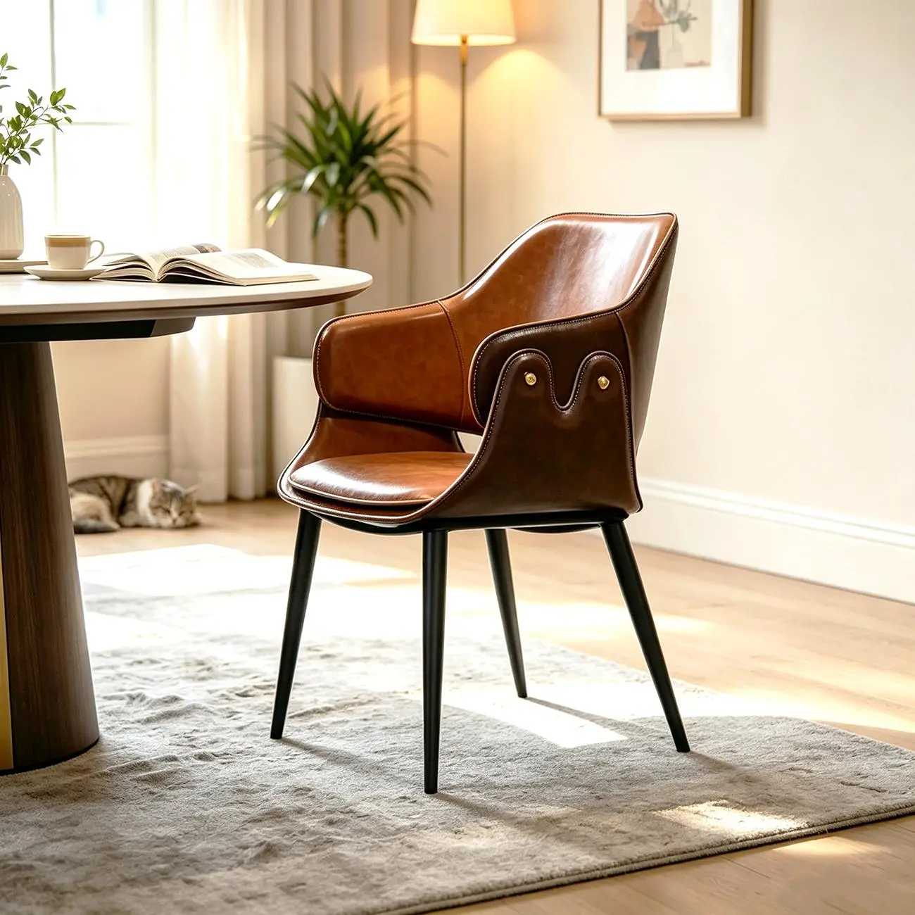Vintage Two-tone Faux Leather Wingback Dining Chair Image - 9 | homeyfad