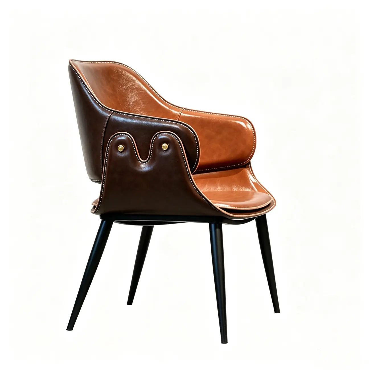 Vintage Two-tone Faux Leather Wingback Dining Chair Image - 16 | homeyfad