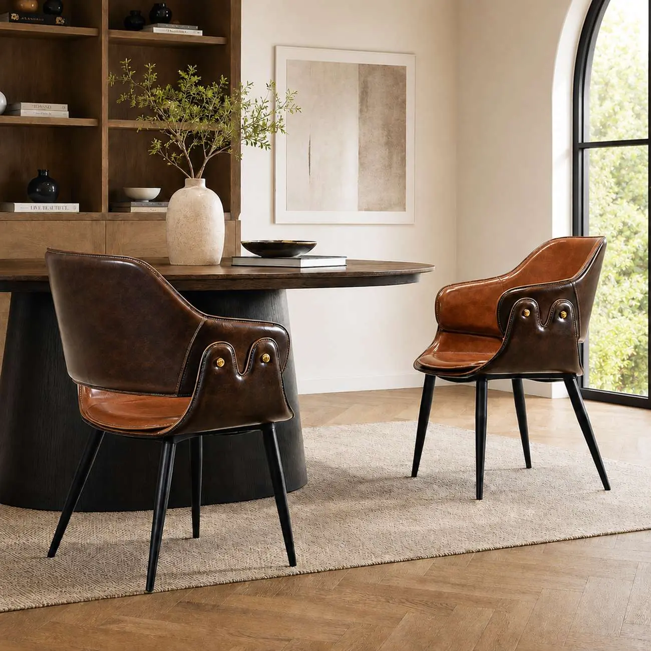 Vintage Two-tone Faux Leather Wingback Dining Chair Image - 1 | homeyfad