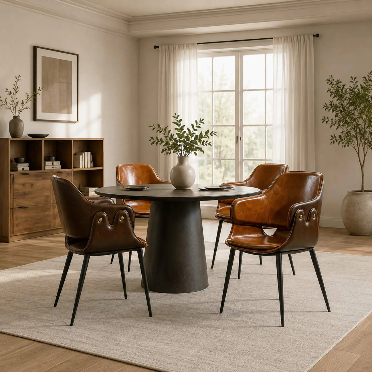 Vintage Two-tone Faux Leather Wingback Dining Chair Image - 8 | homeyfad