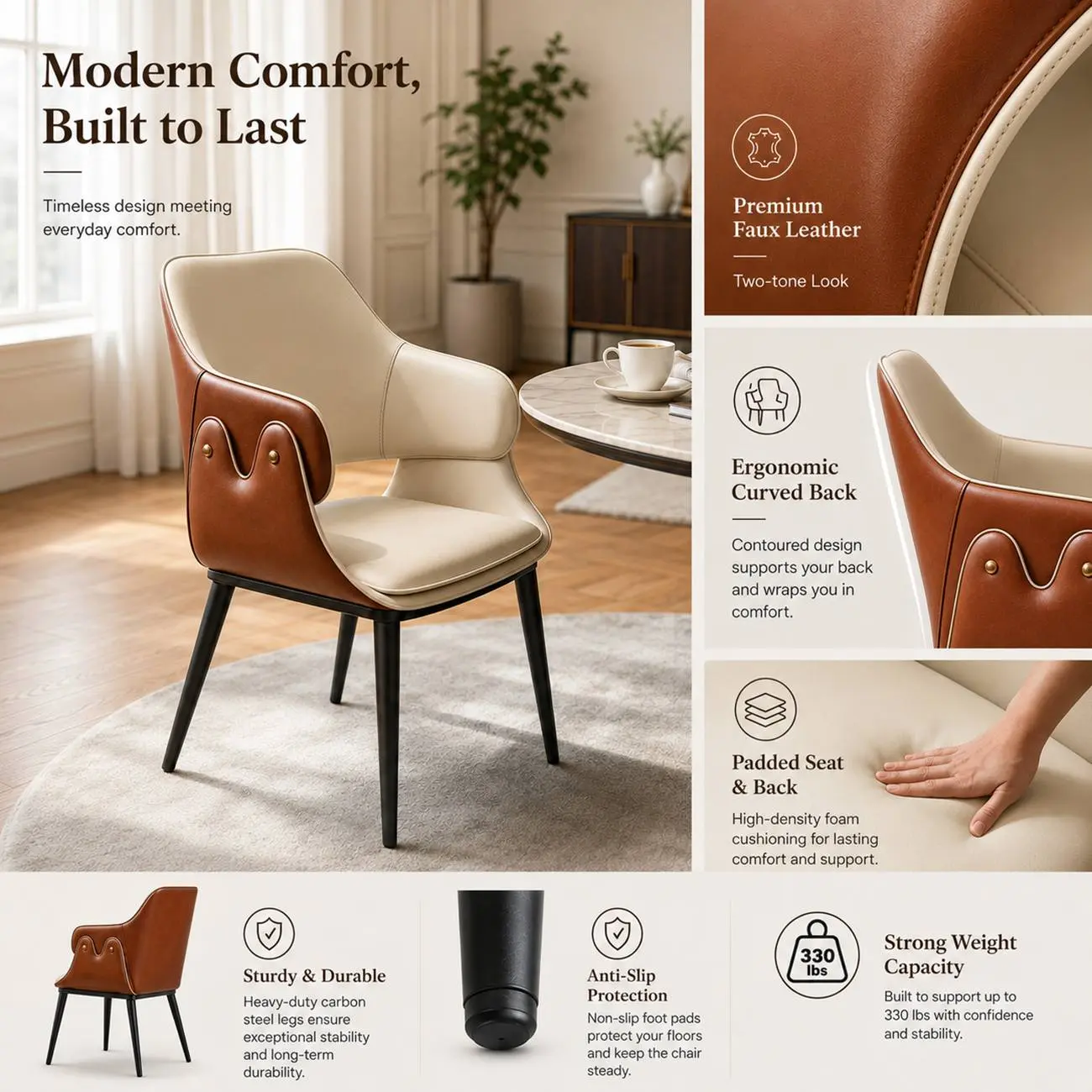 Vintage Two-tone Faux Leather Wingback Dining Chair Image - 5 | homeyfad