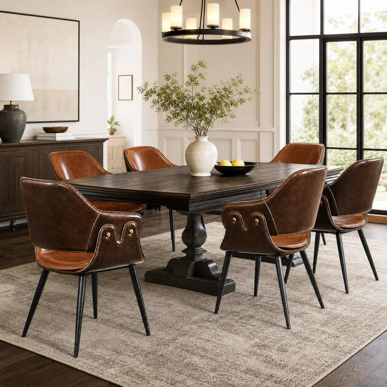 Vintage Two-tone Faux Leather Wingback Dining Chair Image - 2 | homeyfad