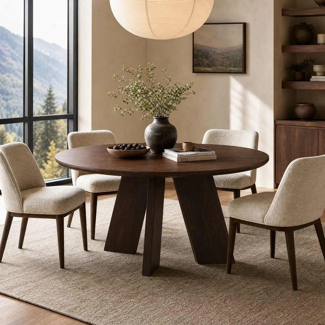 53" Modern Solid Wood Round Dining Table Three-leg Base Image - 5 | homeyfad