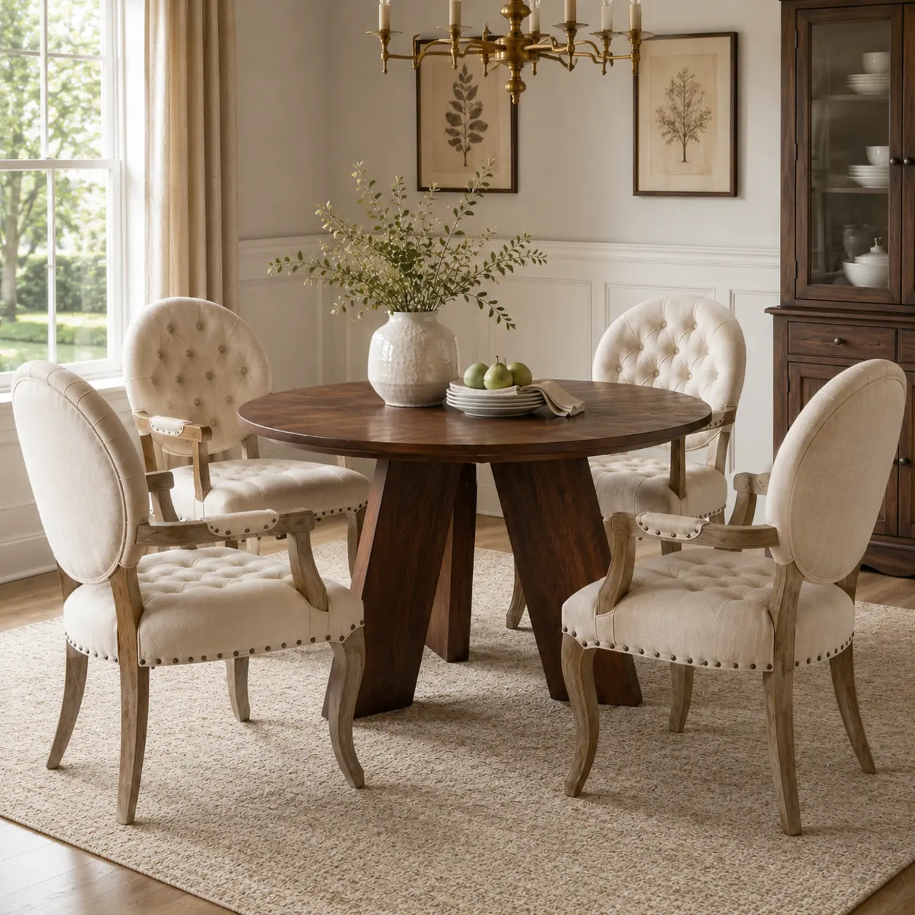 53" Modern Solid Wood Round Dining Table Three-leg Base Image - 6 | homeyfad