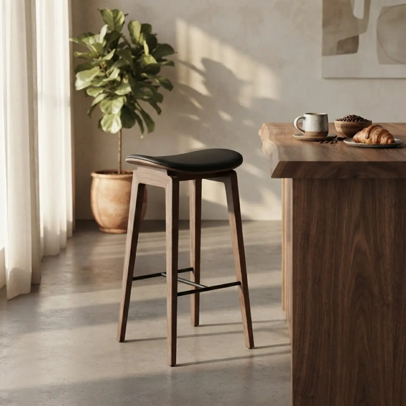 Modern 25.5" Backless Faux Nappa Leather Saddle Seat Counter Stool Image - 7 | homeyfad