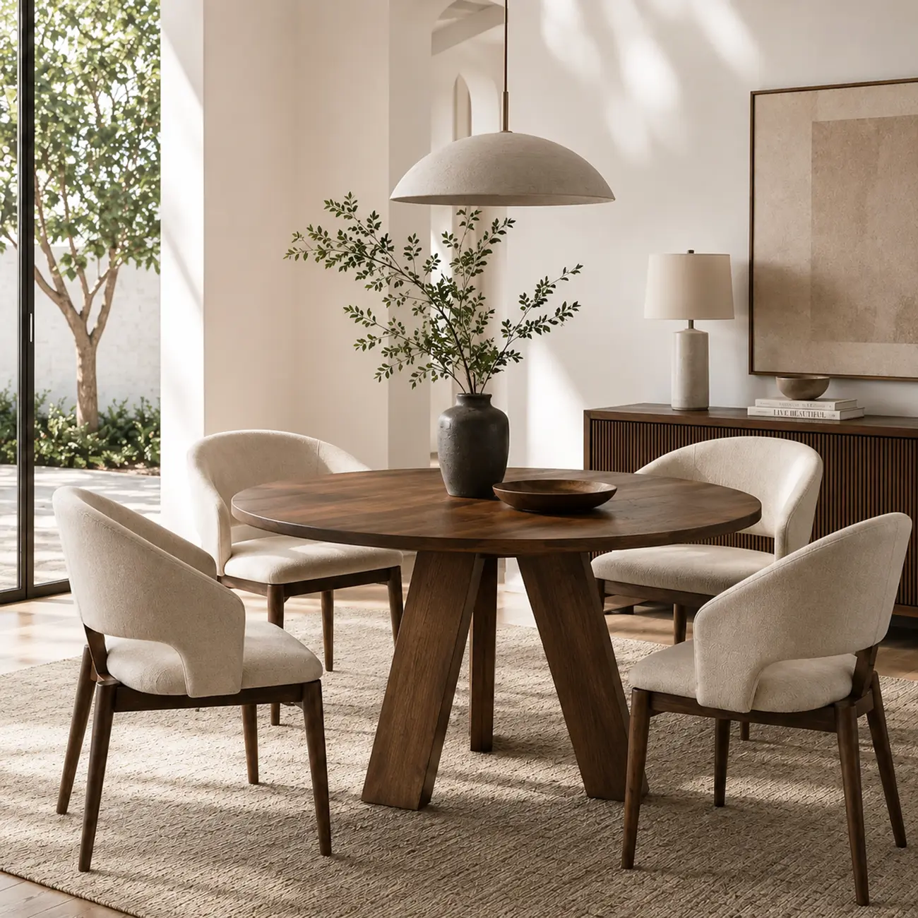 53" Modern Solid Wood Round Dining Table Three-leg Base Image - 3 | homeyfad