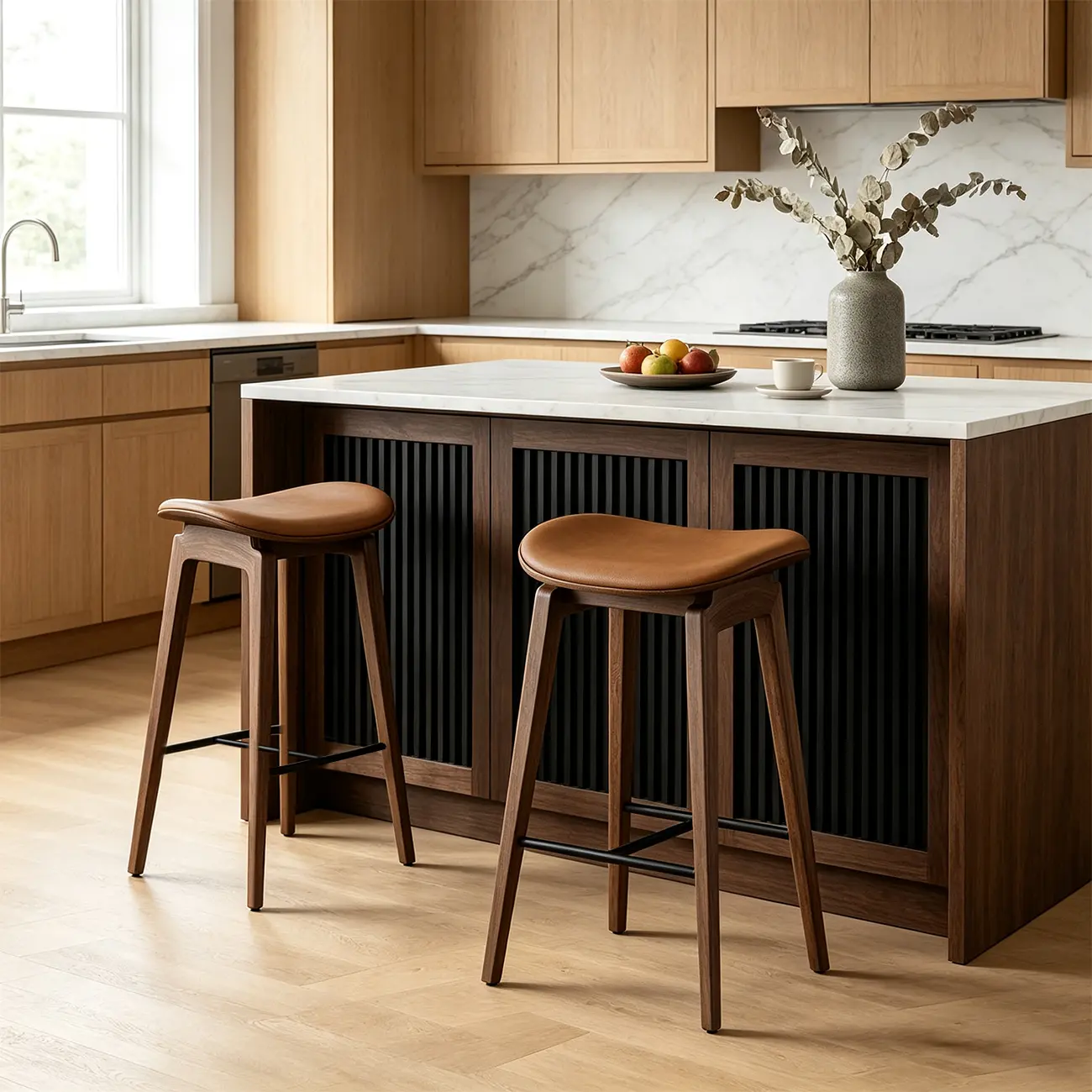 Modern 25.5" Backless Faux Nappa Leather Saddle Seat Counter Stool Image - 3 | homeyfad